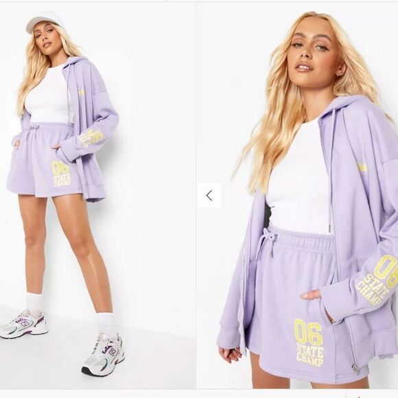 Boohoo  Athletics Printed Zip Through Short Tracksuit - Picture 1 of 2